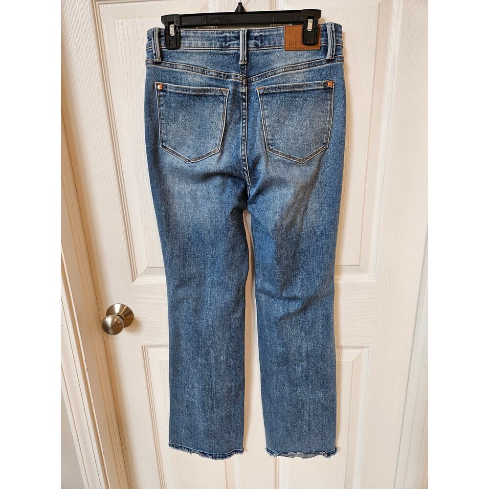 Judy Blue Slim Boot Jeans Womens 7/28 High Rise Raw Hem Stretch Bootcut Denim - Picture 2 of 7
